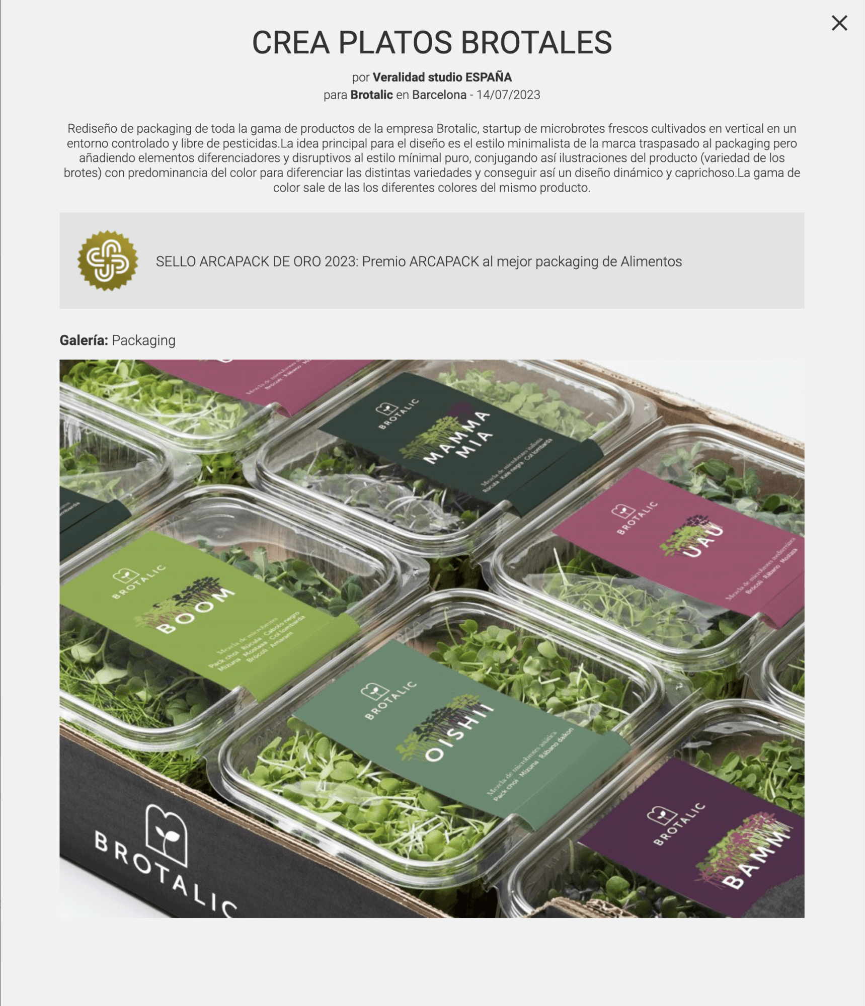 premio nacional de diseño de packaging arcapack brotalic 2023 veralidad studio brotes etiqueta diseño de envases rediseño oro al mejor packaging de alimentos
