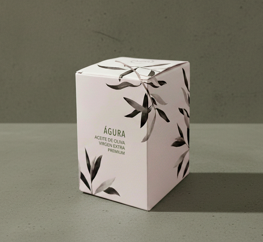 portada aceite de oliva virgen extra caja box botella diseño agura desing packaging